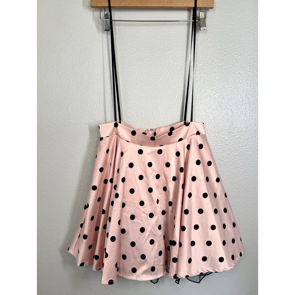 Jodi Kristopher Petal Baby Pink Black Polka Dot Rockabilly Pinup Skirt Size 7‎
